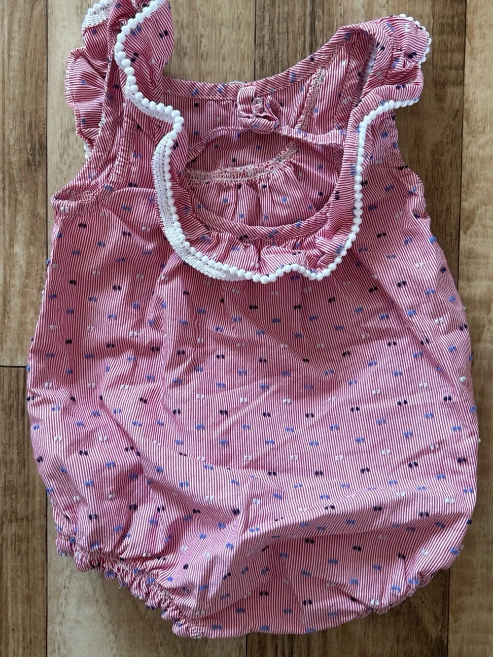Cat & Jack red stripe & blue dot baby romper with ruffles size 6-9 months